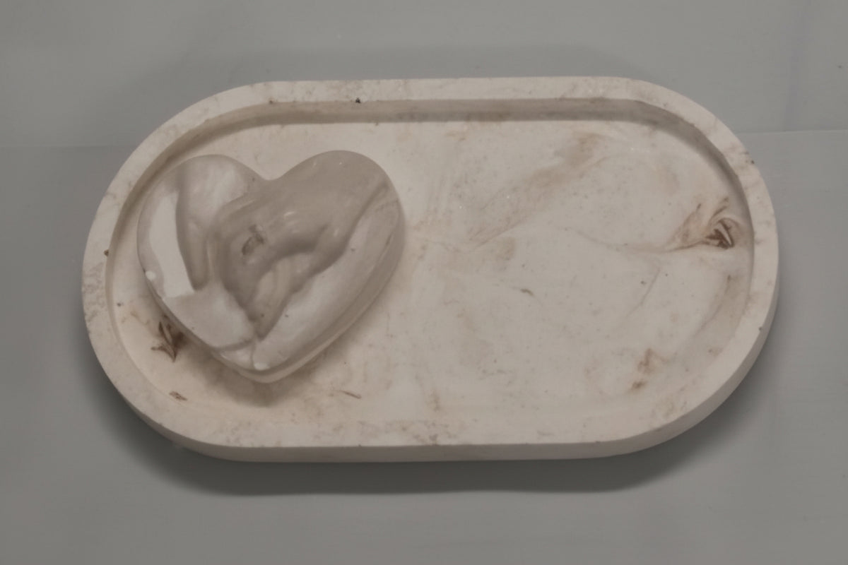 Marble effect trinket tray with matching heart holding hands