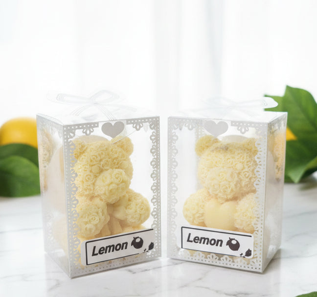 Lemon scented small rose bear duo candles