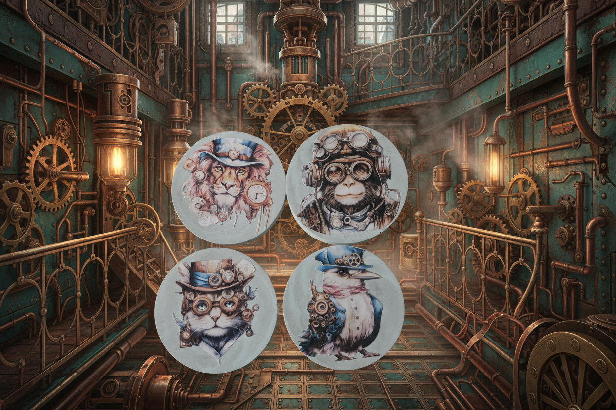 Cartoon steampunk coasters