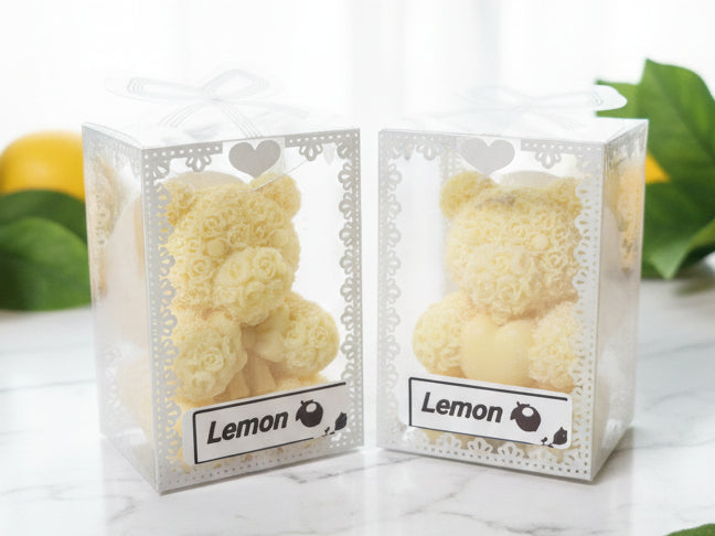 Lemon scented small rose bear duo candles