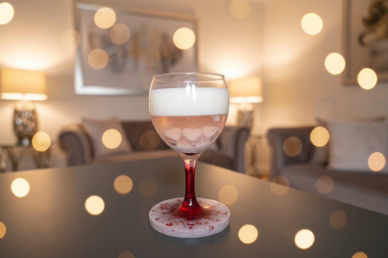 Wine glass candle in coaster