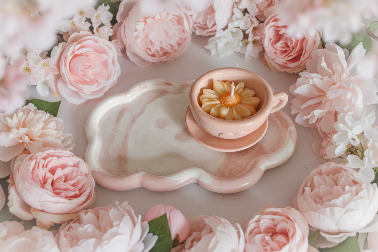 Cloud trinket tray with cup & saucer candle,